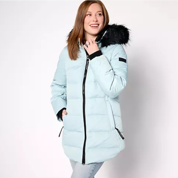 Arctic Expedition Curved Hem Feather Down Coat with Detachable Hood, Size XS - Picture 1 of 4